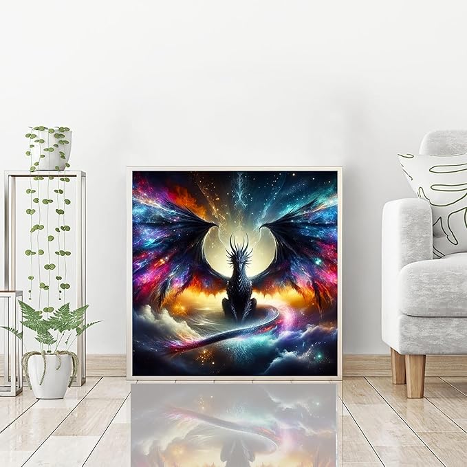 igoodom Dragon Diamond Art Kits for Adults, Starry Sky Dragon Diamond Painting Kit, Full Drill Round Diamond Art Kits, DIY Gem Art and Crafts for Home Wall Decor Gift 14x14inch