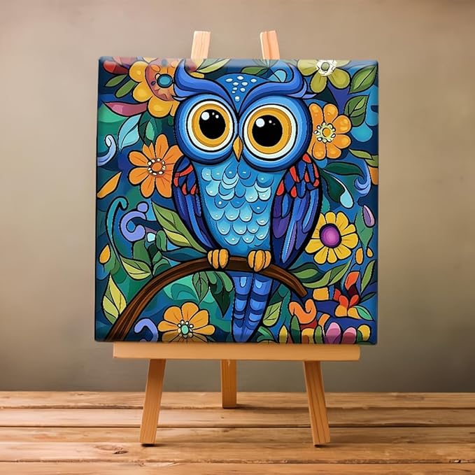 Natuyalo Framed Paint by Number Kit for Adults - Colorful Owl Easy Paint by Numbers Kit for Adults Beginner, Animals Simple Painting by Numbers Gift for Home Wall Decor (12x12 Inch)