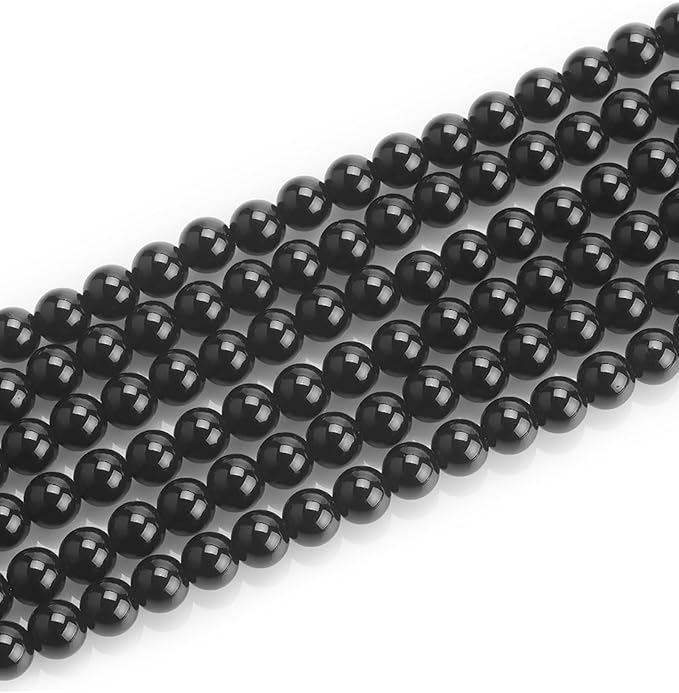 8mm Glass Beads 46PCS Glass Beads for Jewelry Making Charm Round Loose Bead for Bracelet Making Kit (Black Agent)