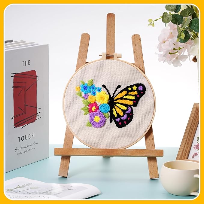 Pllieay 3 Sets Punch Needle Embroidery Kits, All-Inclusive Embroidery Kit for Beginners with Pre-Printed Fabric, Hoop, Yarns & Tools – Good Stitching Kit & Embroidery Starter Kit