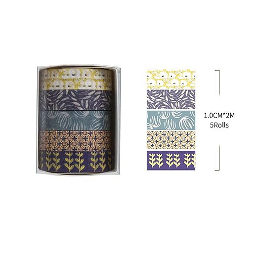 Fantasy Washi Tape Set - 5 Rolls Texture Arts Adhesive Tapes Basic Patterns Decorative Masking Tape Sets for Craft, Kids, Scrapbook, DIY, Gift Wrapping (2-Garden Whimsy)