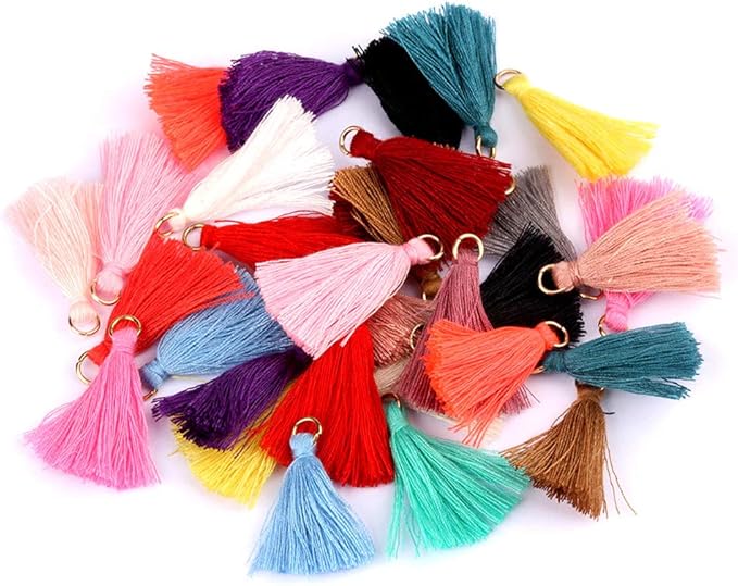 MSCFTFB 100 Pieces Mini Tassels Mala Tassel Kit with Jump Rings for Earring Necklace Jewelry Making Garland Keychain Charms Crafts Decorations(Hot Pink)