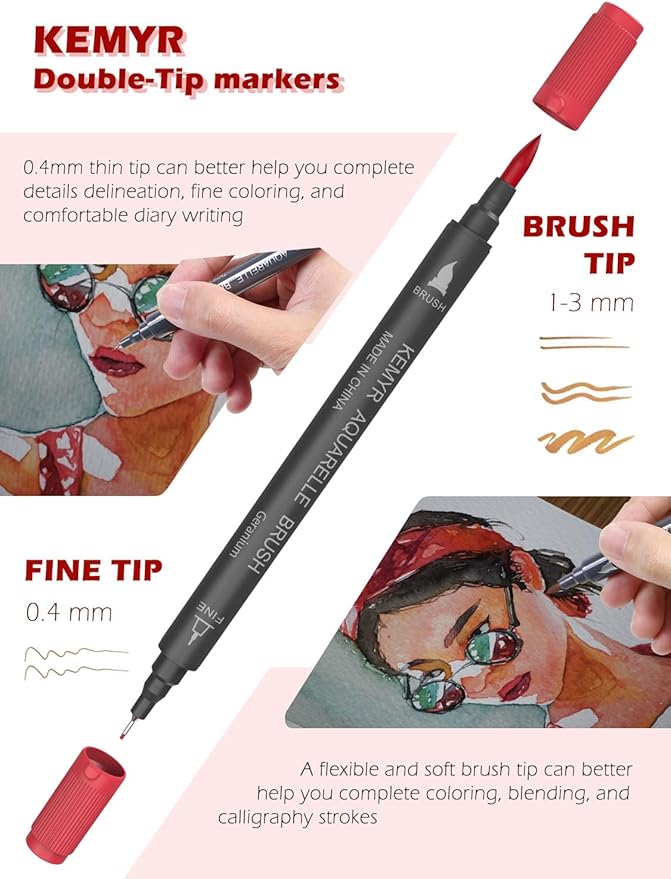 Markers for Adult Coloring Books: 80 Color Dual Tip Fine & Brush Pens Water-Based Coloring Marker for Adults Drawing Sketching Bullet Journal Writing Lettering No bleeding