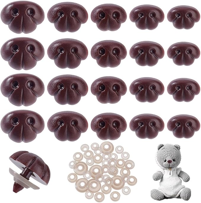 AHANDMAKER 60 PCS 5 Styles Craft Safety Noses, Brown Craft Nose with Spacer 13mm 15mm 15.5mm 18.5mm 21.5mm for Amigurumi Crochet Bears Puppet Stuffed Animals Doll Making