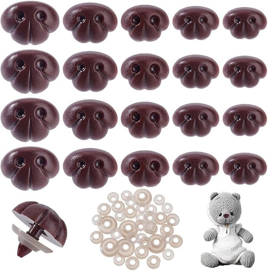 AHANDMAKER 60 PCS 5 Styles Craft Safety Noses, Brown Craft Nose with Spacer 13mm 15mm 15.5mm 18.5mm 21.5mm for Amigurumi Crochet Bears Puppet Stuffed Animals Doll Making