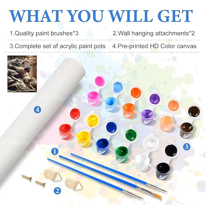 KYOQFVN Jesus and Wolf Paint by Numbers for Adults - DIY Adult Paint by Number Kit on Canvas, Easy Acrylic Painting Kits for Home Wall Decor 16x20 Inch（Without Frame）