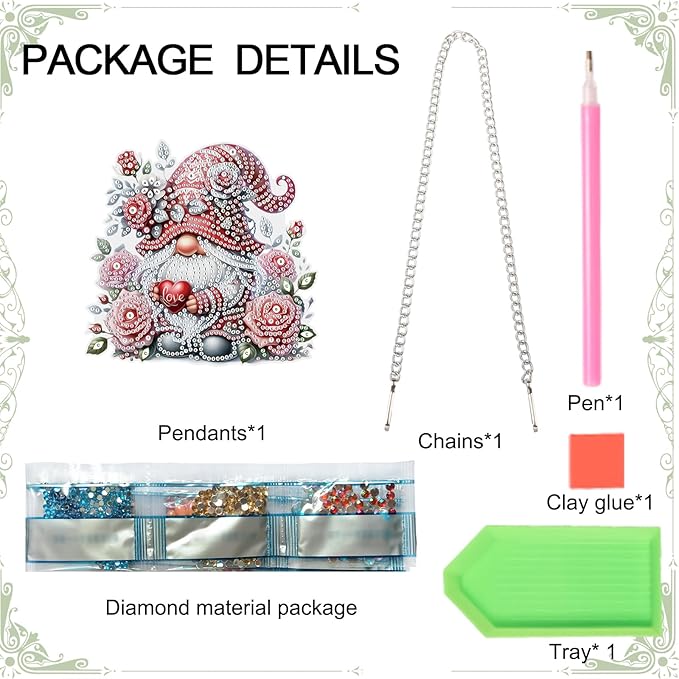 Rose Gnome Diamond Painting Hanging Kit, DIY 5D Acrylic Diamond Art Pendant with Special Shaped Rhinestones, Valentine’s Day Craft Ornament for Wall, Window, or Home Decor, Handmade Gift for Adults