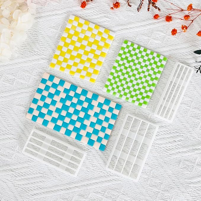 Xaekicr 3PCS Woven Texture Polymer Clay Cutters for Earrings – Clay Cutters Set for DIY Jewelry Making, Geometric Grid Polymer Clay Molds, Clay Tools for Artists and Beginners
