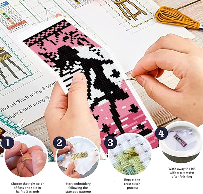 ORIGACH 6 Set Fairy Silhouette Cross Stitch Bookmark Kit for Beginner with Backing Felt Floss Instructions DIY Stamped Embroidery Bookmark Kit for Adults, Book Lovers