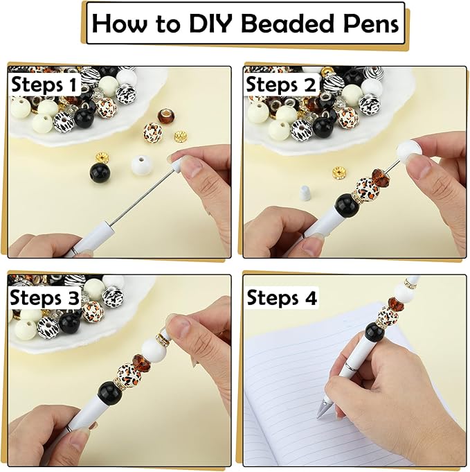 18pcs DIY Beadable Pens Set Pens for Beads Leopard Pattern Beaded Pen Kit for Students Teacher Office Supplies DIY Making Gifts(Classic Leopard)