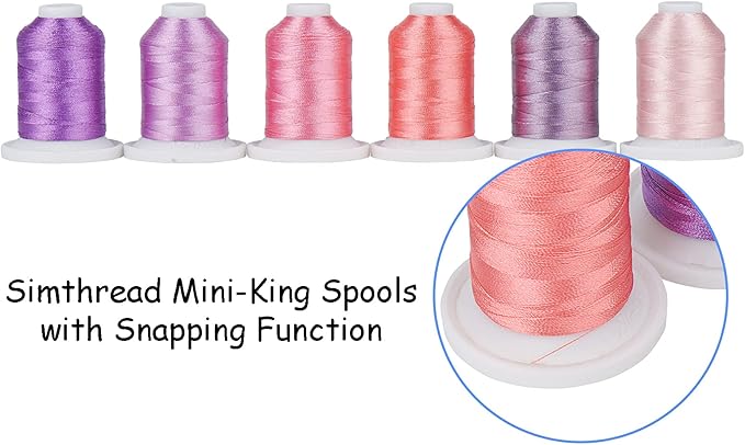 Simthread Embroidery Thread with Storage Box - 12 Options - 800 Yards/Spools, 9 Romantic Pink and Purple Colors for Embroidery and Sewing Machine