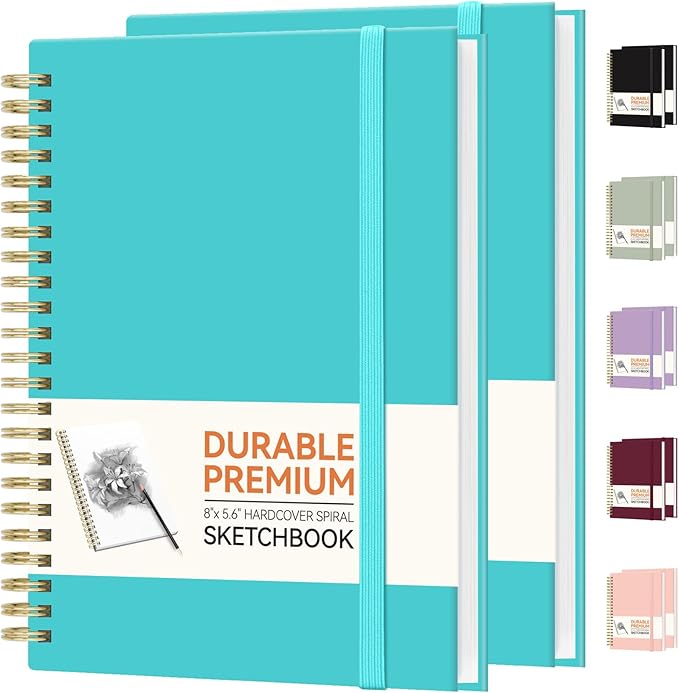 forvencer 2 pack blank spiral notebook, 8"x 5.6"hardcover sketch book, 100gsm thick paper, art sketchbook for women & adult,100 pages / 50 sheets drawing book journal for school office drawing, blue