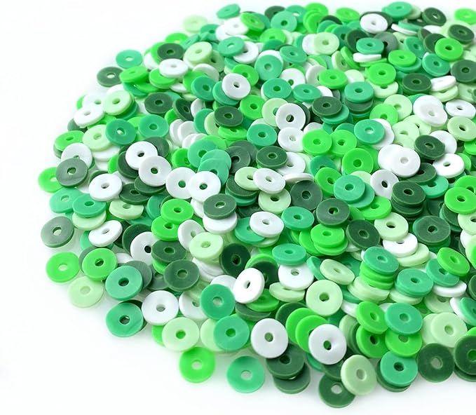 2000pcs Heishi Vinyl Beads Flat Round Polymer Clay Spacer Beads for Making Bracelet Necklace Earring Accessories DIY Handmade Craft(Mix Green, 6mm)