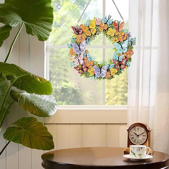Muzagroo Art Garland Diamond Art Kits for Adults 5D Diamond Hanging Ornament Kits for Windows DIY Special Shaped Diamond Dot Kits Crystal Window Hanging Pendant 2PCS (Garland)