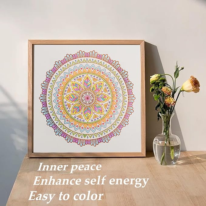 Mandala Adult Coloring Book for Women Relaxation, Gold Foil Mandala Coloring Book Set with 24 Colors Retractable Glitter Gel Pens, 12Pcs Premium Single-Sided Paper Mindfulness Gift Include Gift Bag
