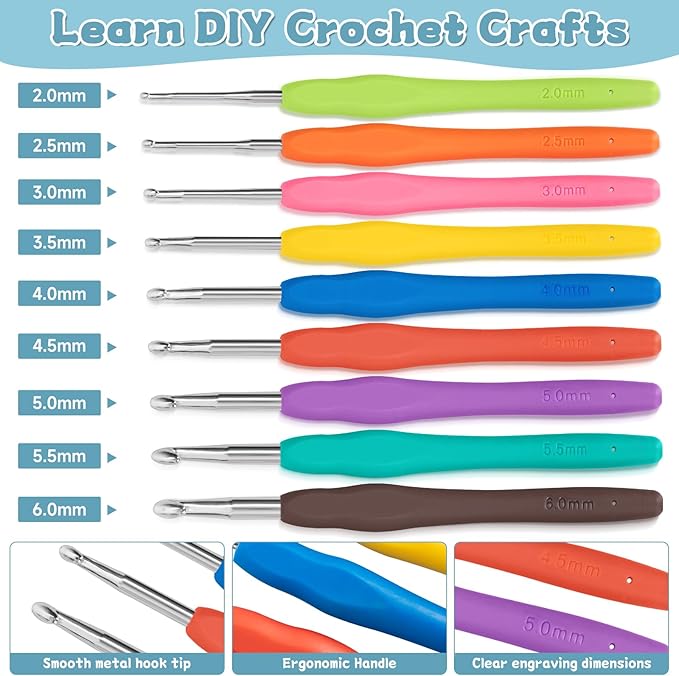 GMAK Crochet Kit for Beginners Adults, 59 PCS Crocheting Sets Include Yarn, Hooks and Tools, Portable Crochet Starter Kit for Making Variety Projects Crocheting Supplies, Blue Flamingo