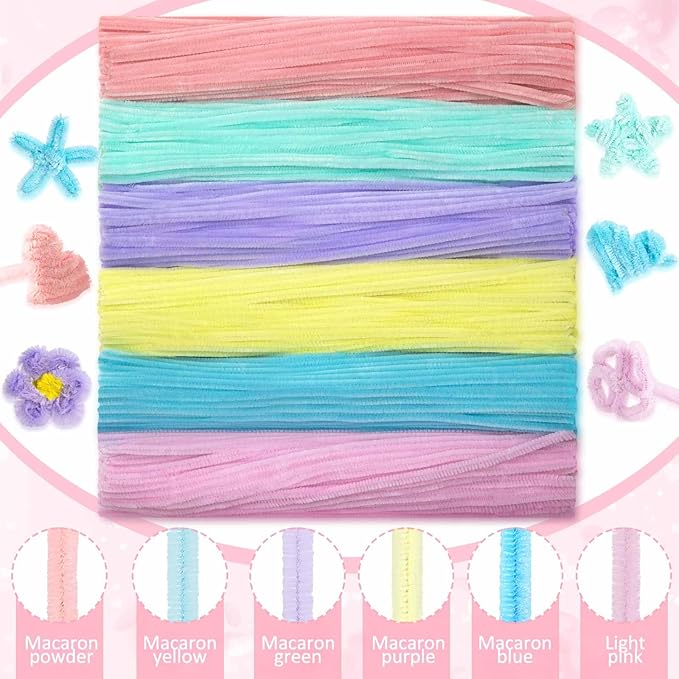 Peryiter 371 Pipe Cleaners Flowers Set, Mixed Colors Chenille Stems Bulk with Floral Wires, Gardening Tape, Stamen for DIY Flower Making Kit, Gift Idea for Mother's Day(Macaron Color)