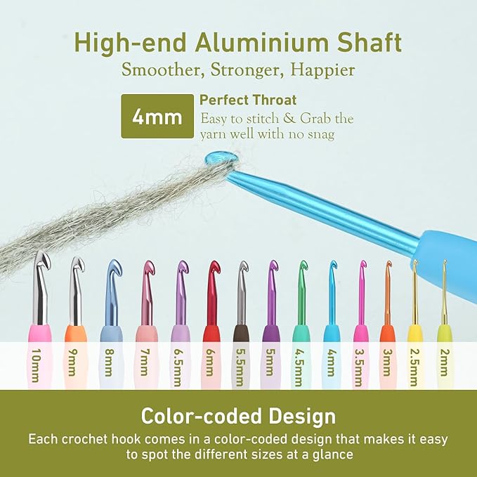 4mm Crochet Hook, Supers Smooth 4 mm Ergonomic Crochet Hooks for Beginner, Comfort for Arthritic, 1 Pack