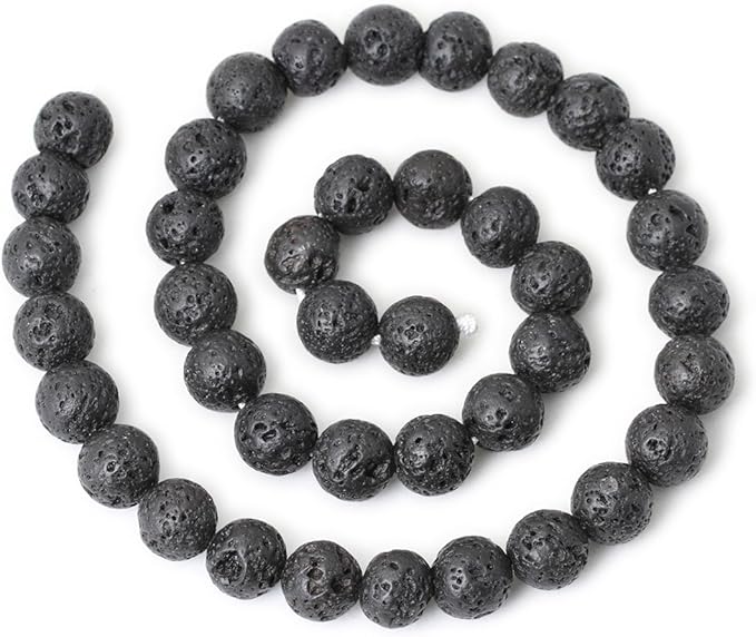 cheavian 10mm 35pcs black lava volcanic stone gemstone round loose beads for jewelry making 1 strand 15"