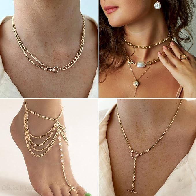 32.8 Feet Twisted Curb Chain for Jewelry Making Gold Plated Stainless Steel Jewelry Chains Bulk for Necklace DIY with Open Jump Rings and Lobster Claps