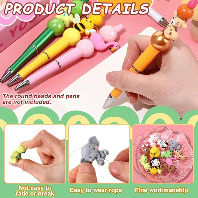 12 Pcs 3D Silicone Focal Beads Pens Beads Bulk for Beadable Keychain DIY Crafts Necklace Bracelet Phone Chain Charms Jewelry Making (Animals A)