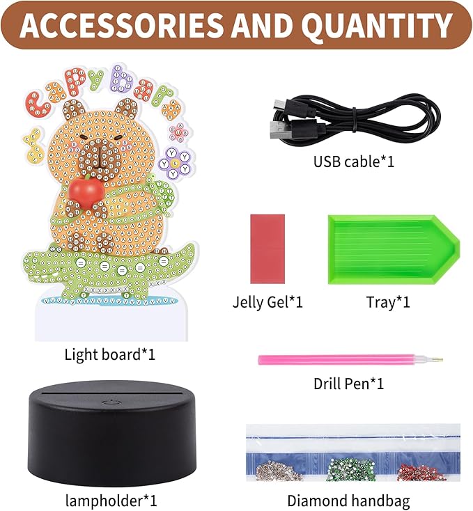 Diamond Painting Night Light, Diamond Painting Kits For Adults Desktop Ornaments For Table Tabletop Decor Diamond Art Accessories For Adult Beginner Touch Lamp for Bedrooms Living Room- Capybara