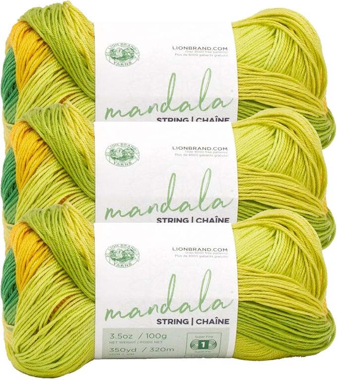 Lion Brand Yarn Mandala String, Fingering Yarn for Knitting and Crochet, Acoustic, 3 Pack