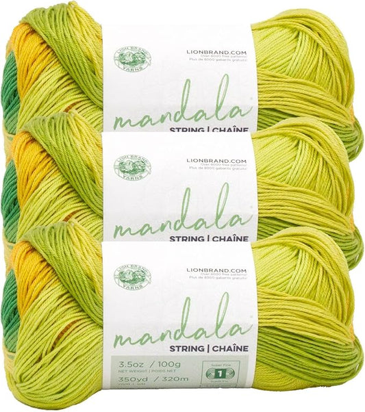 Lion Brand Yarn Mandala String, Fingering Yarn for Knitting and Crochet, Acoustic, 3 Pack