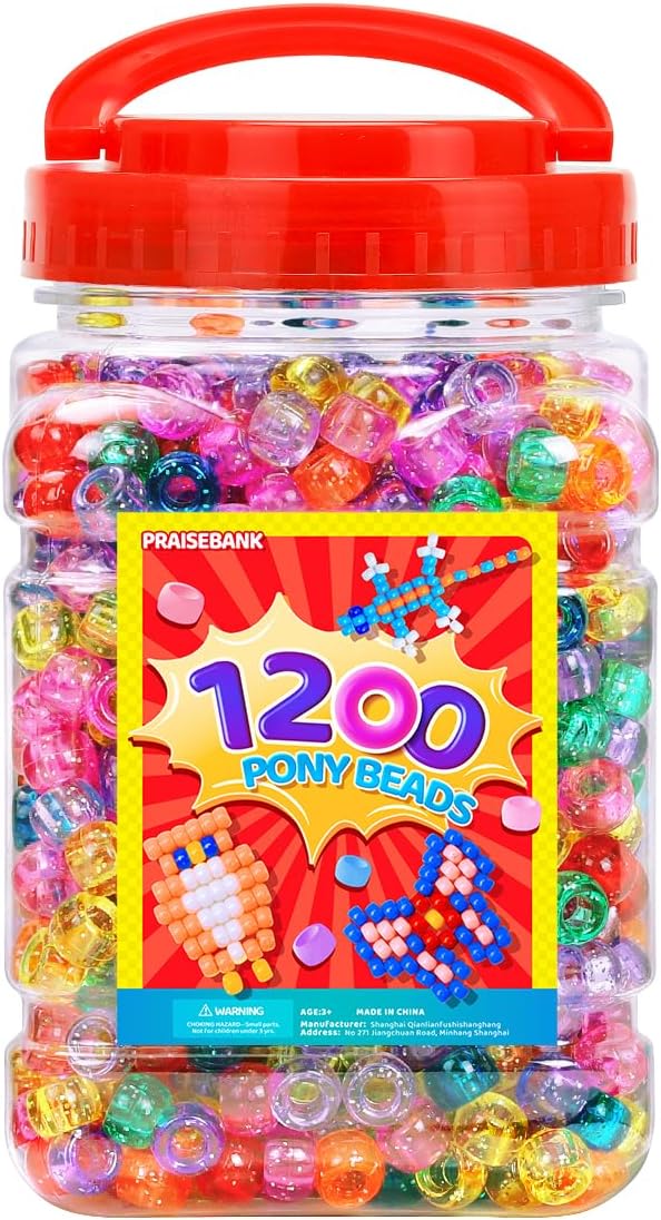 praisebank pony beads, 1200pcs 6x9mm, wholesale beads, bracelets jewelry making, arts & crafts(glitter)