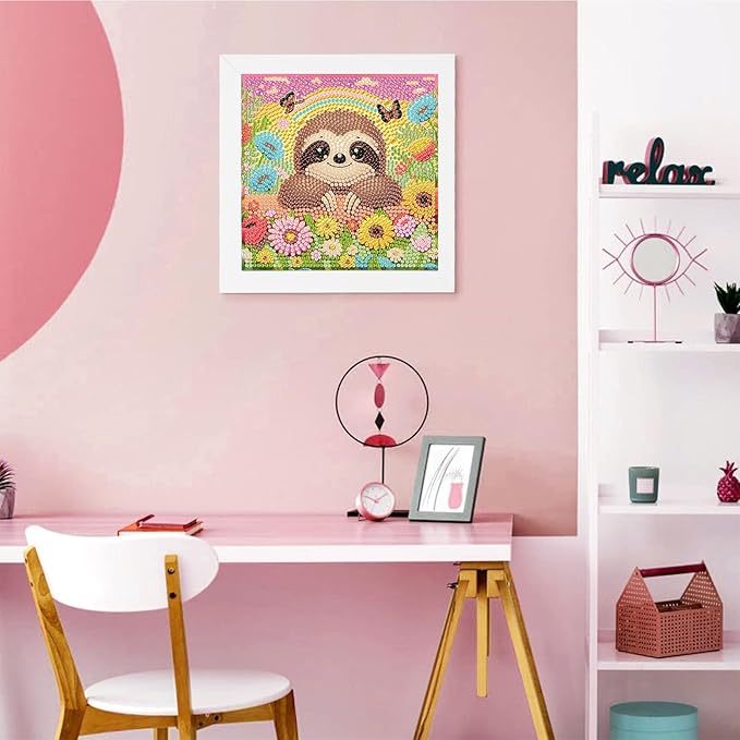 Sloth Diamond Art Painting Kits for Kids with Frame, Animal Diamond Art for Kids Ages 4-8-12 with Frame, Easy Small Cute Gem Painting Kit for Gift Home Wall Decoration (7x7 inch)