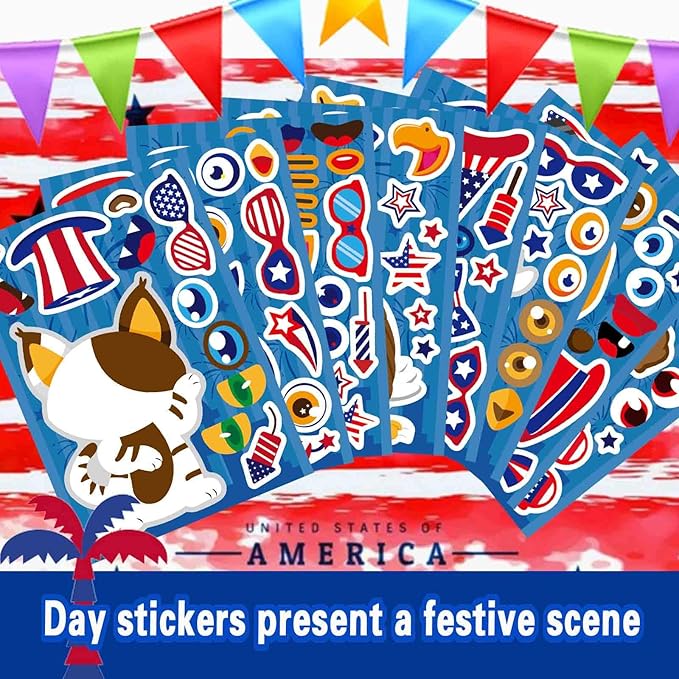 4th of july & independence day make-a-face stickers, patriotic crafts & decorations