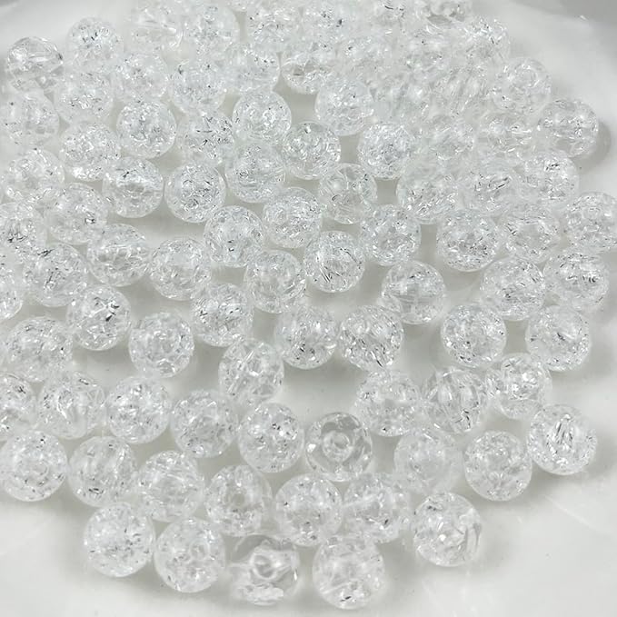 200pcs 10mm Acrylic Crackle Beads - Round Crystal Acrylic Craft Beads with Hole for Jewelry Making - Transparent White