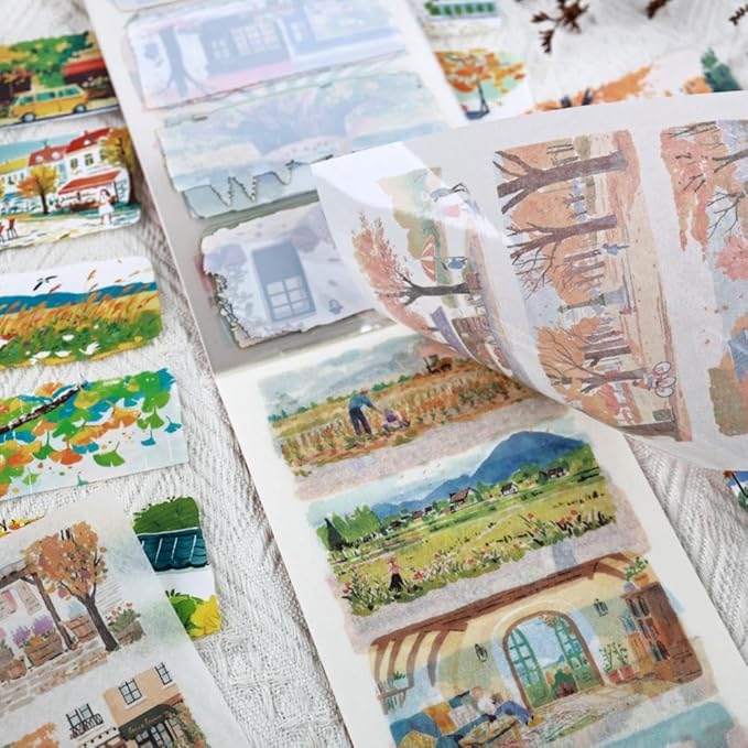 Journal Sticker Book for Junk Journaling, Transparent PET Seasons Landscape Stickers for Scrapbook Supplies, Scrapbooking, 20 Large Pre-Cut Stickers Sheets 9.25 x 6.65 inches
