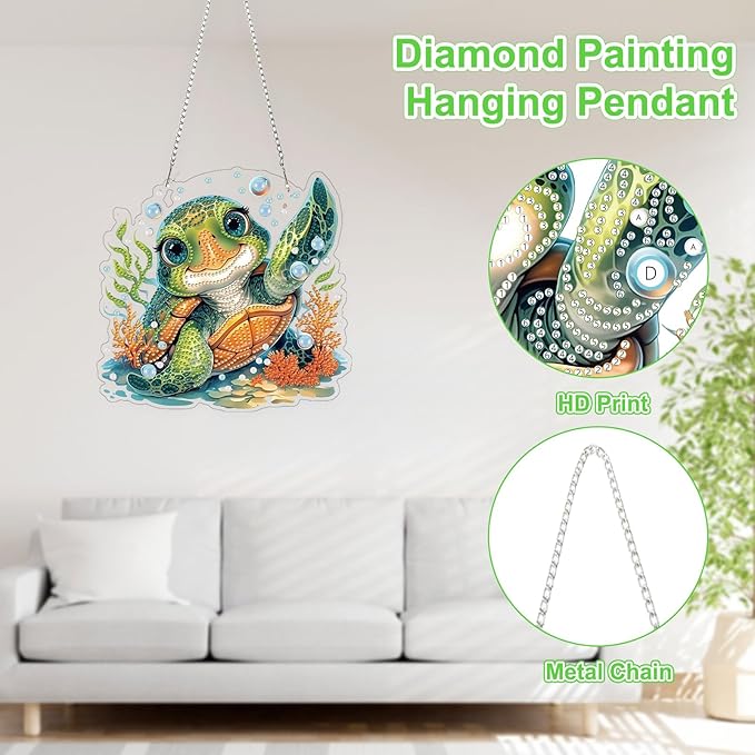 TOSTOG Sea Turtle Diamond Art Pendant Kits for Adult, Cute Diamond Painting Hanging Kit for Beginners, 5D DIY Crafts Gem Art, Waterproof Full Accessories for Home Decor Idea 20 * 20 cm/8 * 8 in