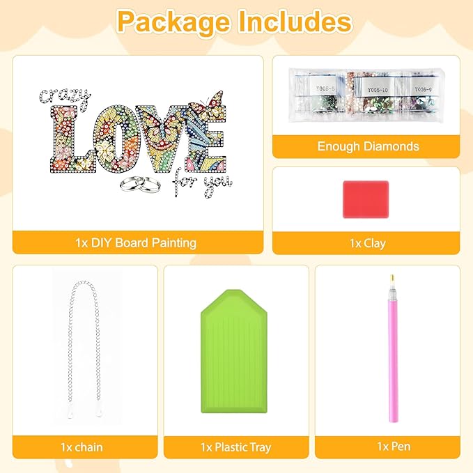 TOSTOG Crazy for You Diamond Art Pendant Kits for Adult, Love You Diamond Painting Hanging Kit for Beginners, 5D DIY Crafts Gem Art, Waterproof Full Accessories for Home Decor Idea 20 * 20 cm/8 * 8 in