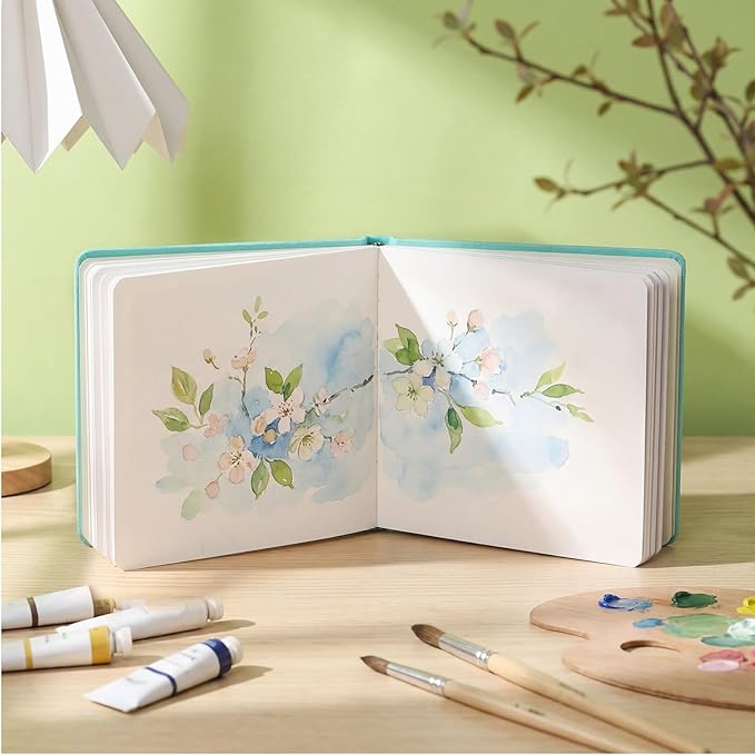 Dispowreath 2 Pcs 5.5 x 5.5 in Watercolor Sketchbook Journal Square Watercolor Notebook Cold Press 140lb 300gsm Cotton Paper 48 Pages Journals Notebook Paper Pads(Turquoise)