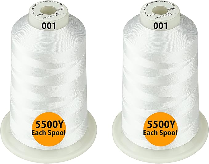 Simthread - 33 Selections - Various Assorted Color Packs of Polyester Embroidery Machine Thread Huge Spool 5500Y for All Purpose Sewing Embroidery Machines - 2White+2Black