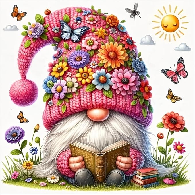 Gnome Stamped Cross Stitch Kits for Adults Beginner, Flowers Counted Cross Stitch Kits Printed Stitching Cute Patterns Dimensions Needlepoint Art Crafts Embroidery Kits for Adults