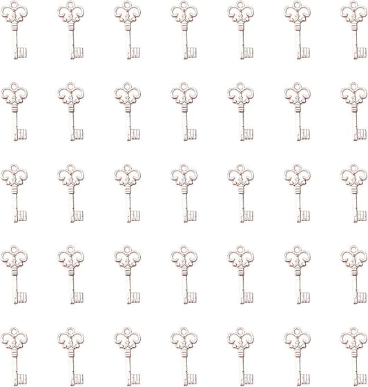 50 Pcs Keys Pendants Beading Supplies Vintage Metal Mini Key Charms for DIY Jewelry Making Kit Handmade Necklace Bracelet Key Ring Chain Earring Party Decoration
