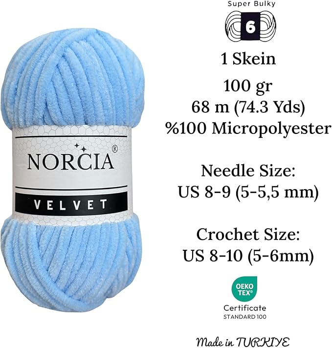 Soft Velvet Yarn Chenille Yarn for Crocheting Super Bulky (100g-3.50oz) (68m-74.3 yds) Baby Blanket Yarn for Knitting Amigurumi Yarn for Crochet Weaving Craft (Baby Blue, 1 Skein)