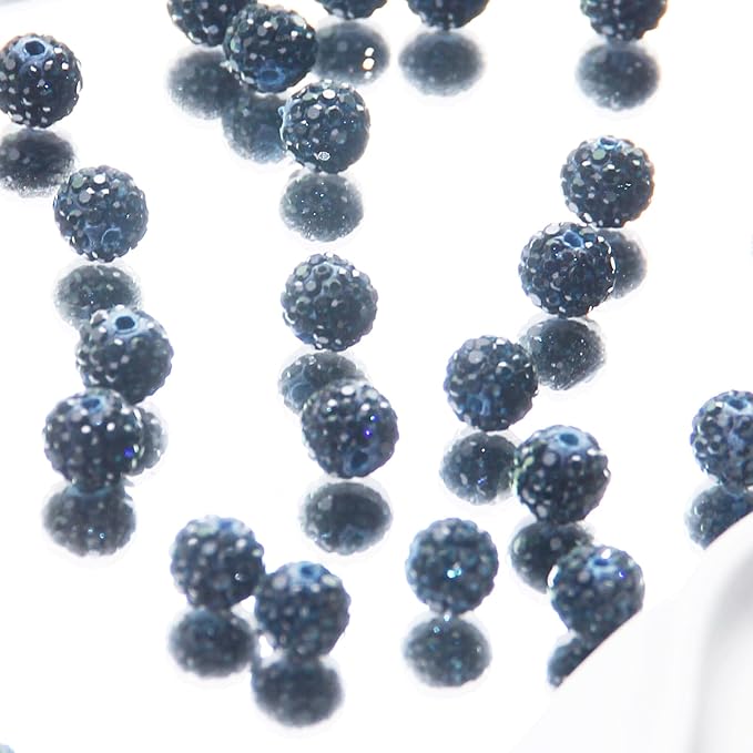 100 Pcs 10mm Rhinestone Beads for Jewelry Making, Light Blue Shiny Round Shamballa Disco Baseball Necklace Beads Sparkle Crystal Clay Pave Rhinestones Bead for DIY Bracelet Earring Making Supplies