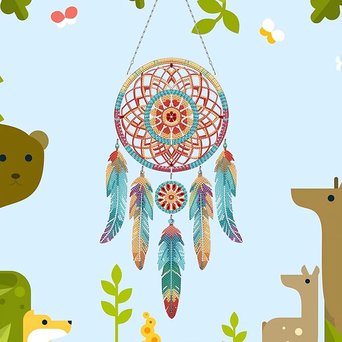 Diamond Dream Catchers Kit, Hanging Diamond Art, DIY Kit for Home Wall & Window Decor, Handmade Craft for Room Decoration (Forest)