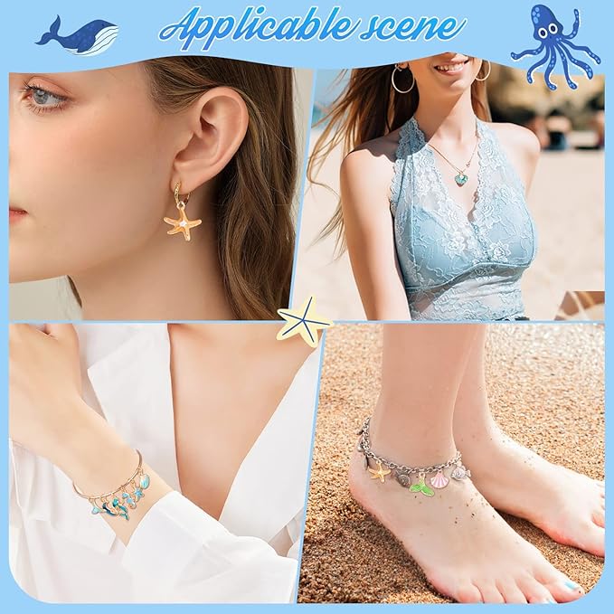 Acejoz 150 Pcs Ocean Beach Sea Charms for Jewelry Making and Bracelets, Assorted Summer Sea Shell Charms Bulk for Earring Necklace Bracelet Jewelry Making and Crafting