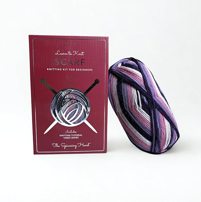 The Spinning Hand Knitting Kit for Beginners Adults – Learn to Knit Scarf Kit with Yarn, Needles & Step-by-Step Video Tutorials – Complete Starter Set (Fresh Figs)