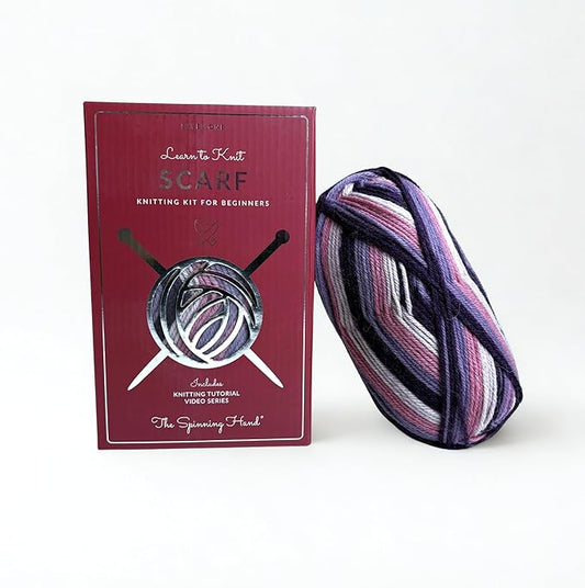 The Spinning Hand Knitting Kit for Beginners Adults – Learn to Knit Scarf Kit with Yarn, Needles & Step-by-Step Video Tutorials – Complete Starter Set (Fresh Figs)
