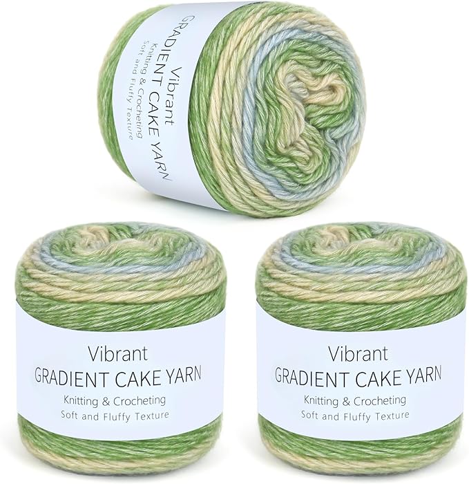 Aeelike Cake Yarn for Crocheting, 3 Skeins Gradient Cake Yarn 100g (3.52 oz) 245m (267 Yards), Super Soft Ombré Yarns Cake Rainbow Cotton Yarn for Making Colorful Crafts, Green Gradient