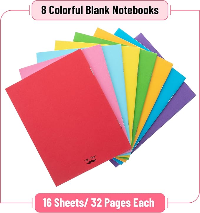 Mr. Pen- Colorful Blank Books, 4.2 x 5.5 Inches, 32 Pages, 8 Pack, Blank Notebooks for Kids, Mini Notebooks for Kids, Mini Journal for Students, Blank Journal for Kids, Unlined Notebook, Kids Journal