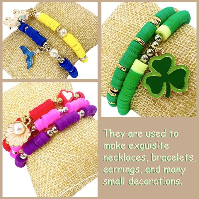 10 Strands Green Clay Beads for Friendship Bracelets, Heishi Beads for Bracelet Stack, Flat Spacers for Jewelry Making (Green)
