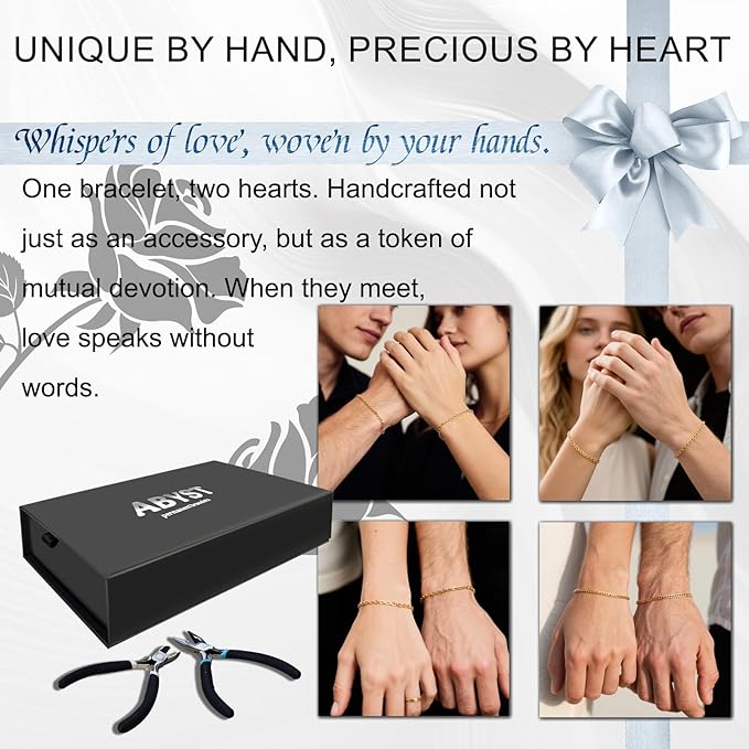 ABYST Permanent Bracelet Kit for Couples - DIY Sterling Forever Bracelets Making Set with Gold Plated Chains - Romantic Infinity Jewelry for Anniversary (Gold)