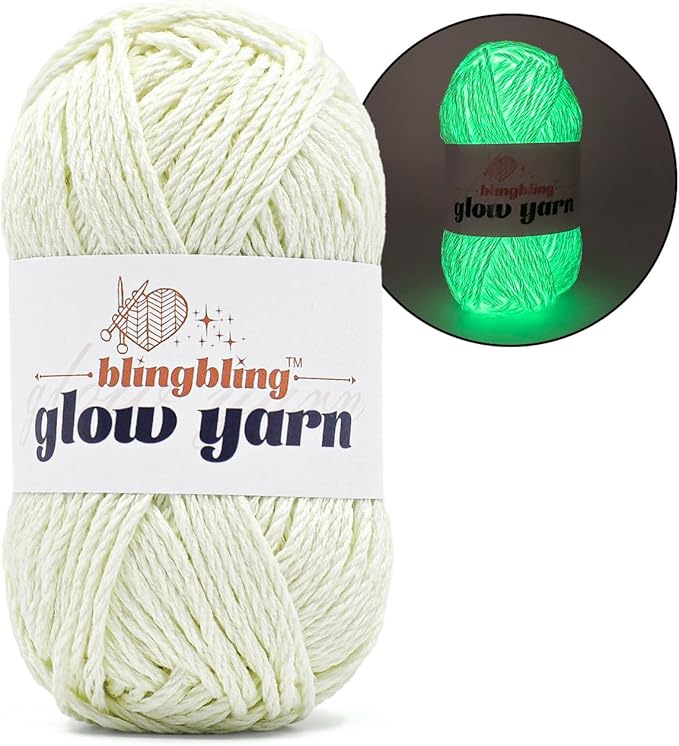 Glow in The Dark Yarn - 100g/3.5oz Photoluminescent White DK #3 Light Weight, Beginner-Friendly Crochet & Knitting Supplies